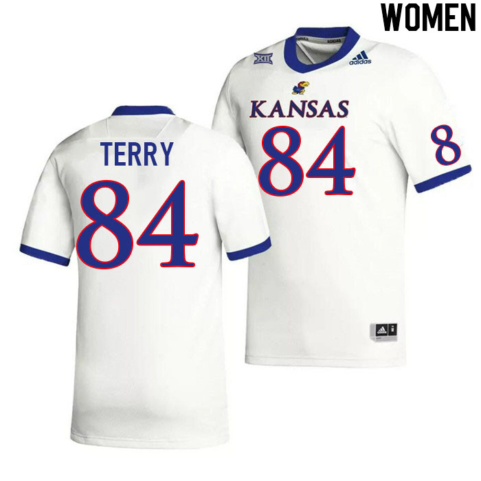 Women #84 Kevin Terry Kansas Jayhawks College Football Jerseys Stitched Sale-White - Click Image to Close
